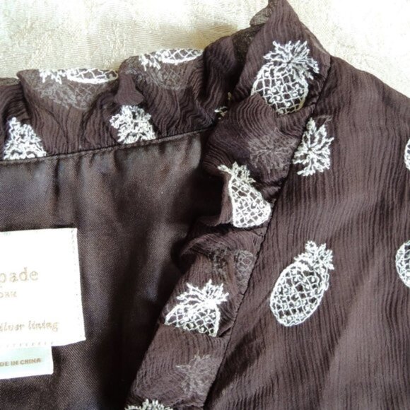 Kate Spade Brown Pineapple Embroidered 100% Silk Wrap Dress 10 - Picture 4 of 13